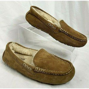 UGG Womens "Ansley" Beige Brown Leather Moccasin Slip-on Slippers Sz 6 EUC